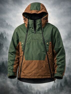 AOWOFS Insulated Anorak Jacket Mens Green Brown Hooded Pullover Ski Snowboard